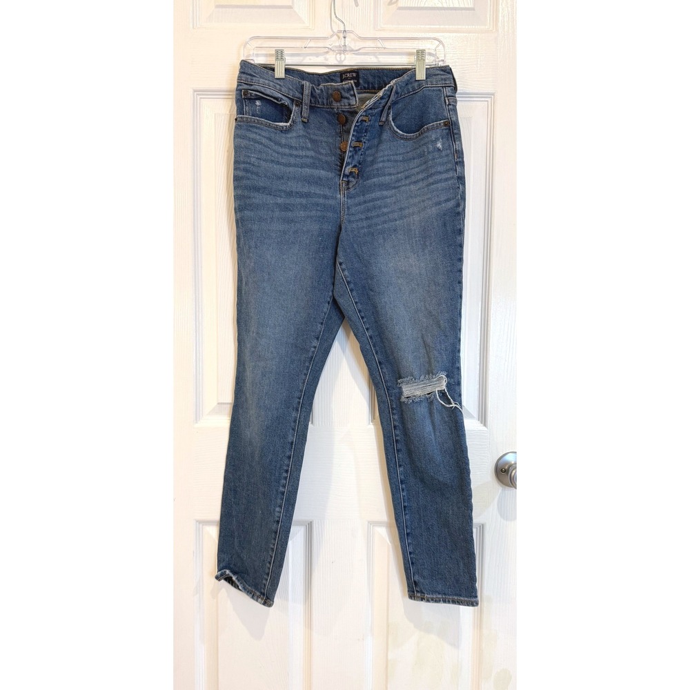 J.Crew High-Rise Skinny Jeans Distressed Button Fly Medium Wash Denim Womens 28